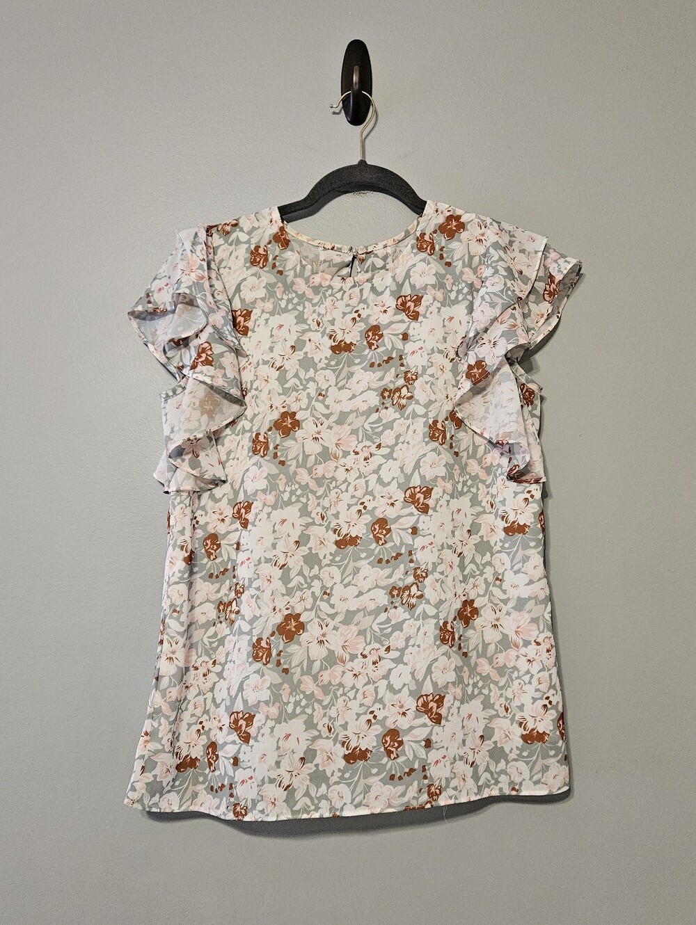 Amazon Floral Ruffle Sleeve Top - Sage, Rust & Blush